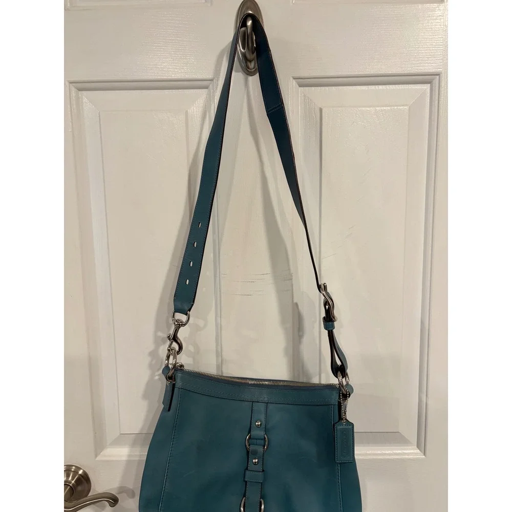 Coach Turquoise Chelsea Leather Buckle Convertible Shoulder Crossbody Hobo Bag